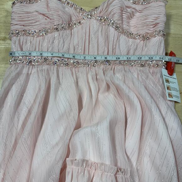 Mac Duggal NWT Beaded Ruffle High Low Gown Ice Pink Size 8 Jeweled Chiffon - Picture 8 of 10